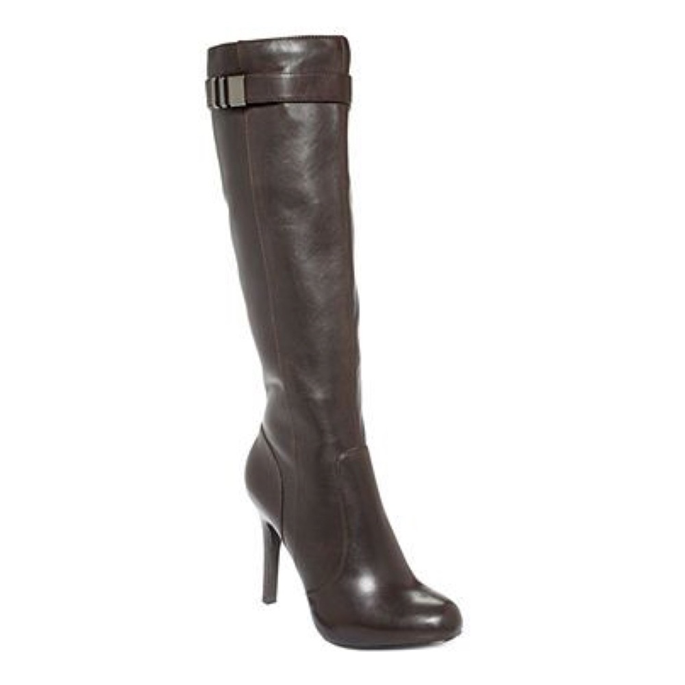 WOMENS ALFANI JADA DRKBRWN FAUX LEATHER/CONCEALED PLATFORM TALL BOOTS